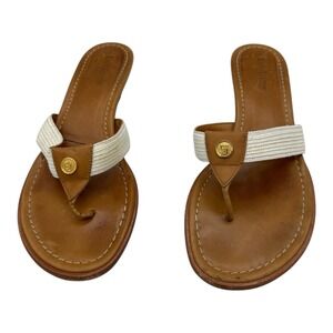 Eric Javits New York Womens Tan Leather White Strap Thong Sandals Size 7